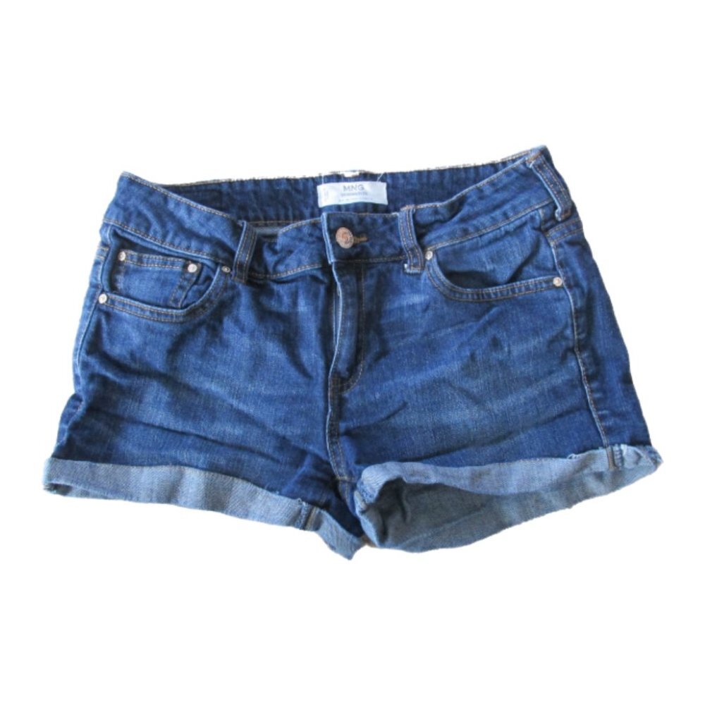 MNG Denim & Tees Cuffed Jean Shorts Womens Size 4 Blue Low Rise Dark Wash Denim